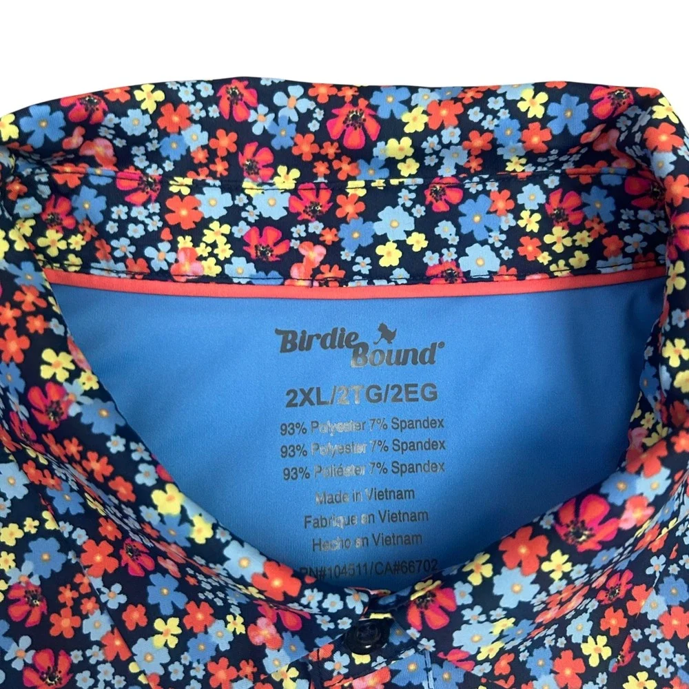 Birdie Bound Golf Polo Shirt All Over Floral Print Mens 2XL Stretch Performance - Picture 4 of 7